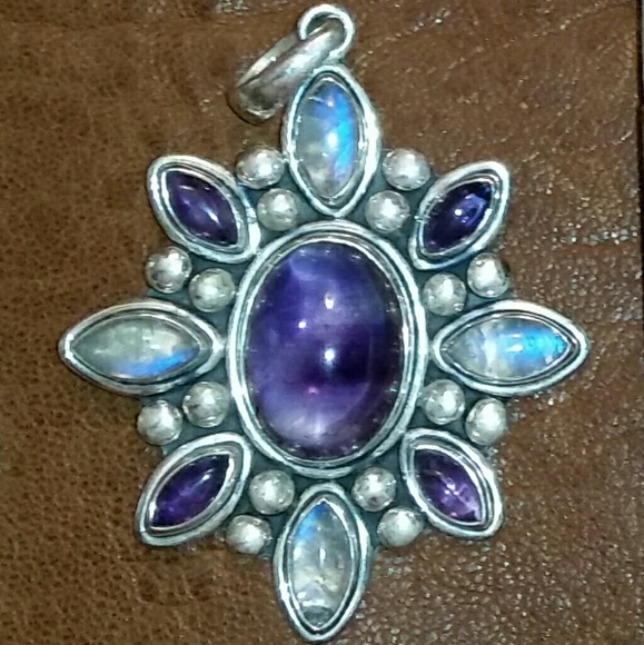 Amethyst & Moonstone 925 Silver Pendant - Picture 4 of 6
